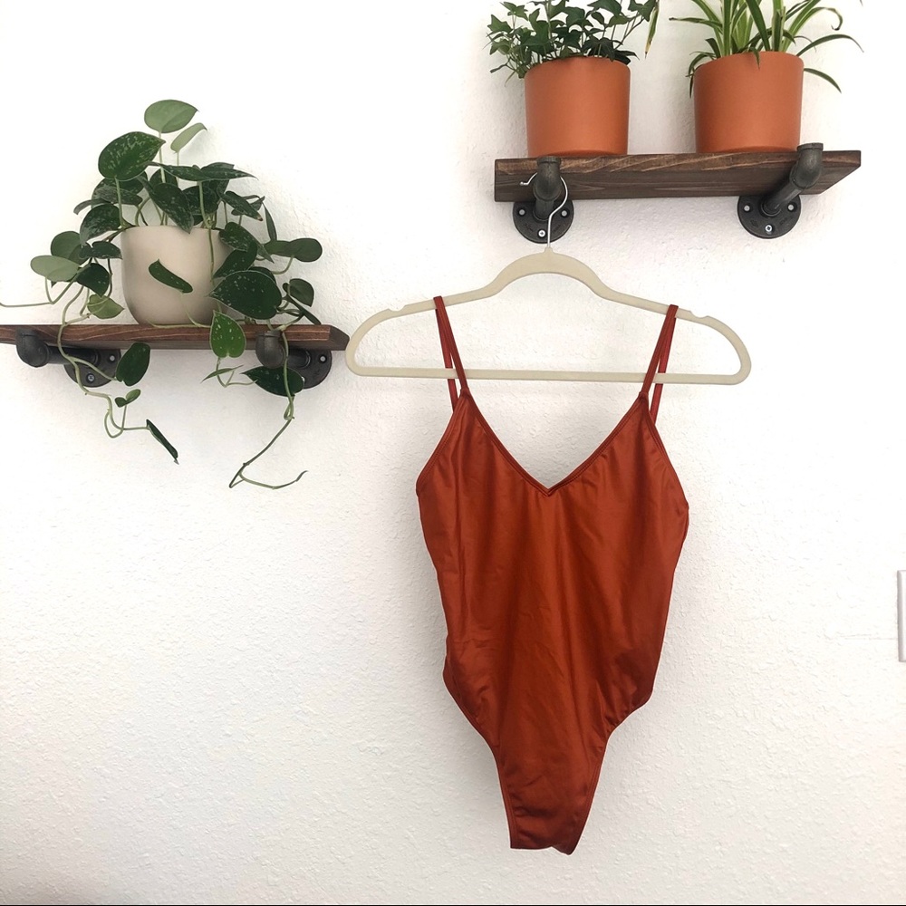 Burnt Orange V-Neck One Piece Swimsuit